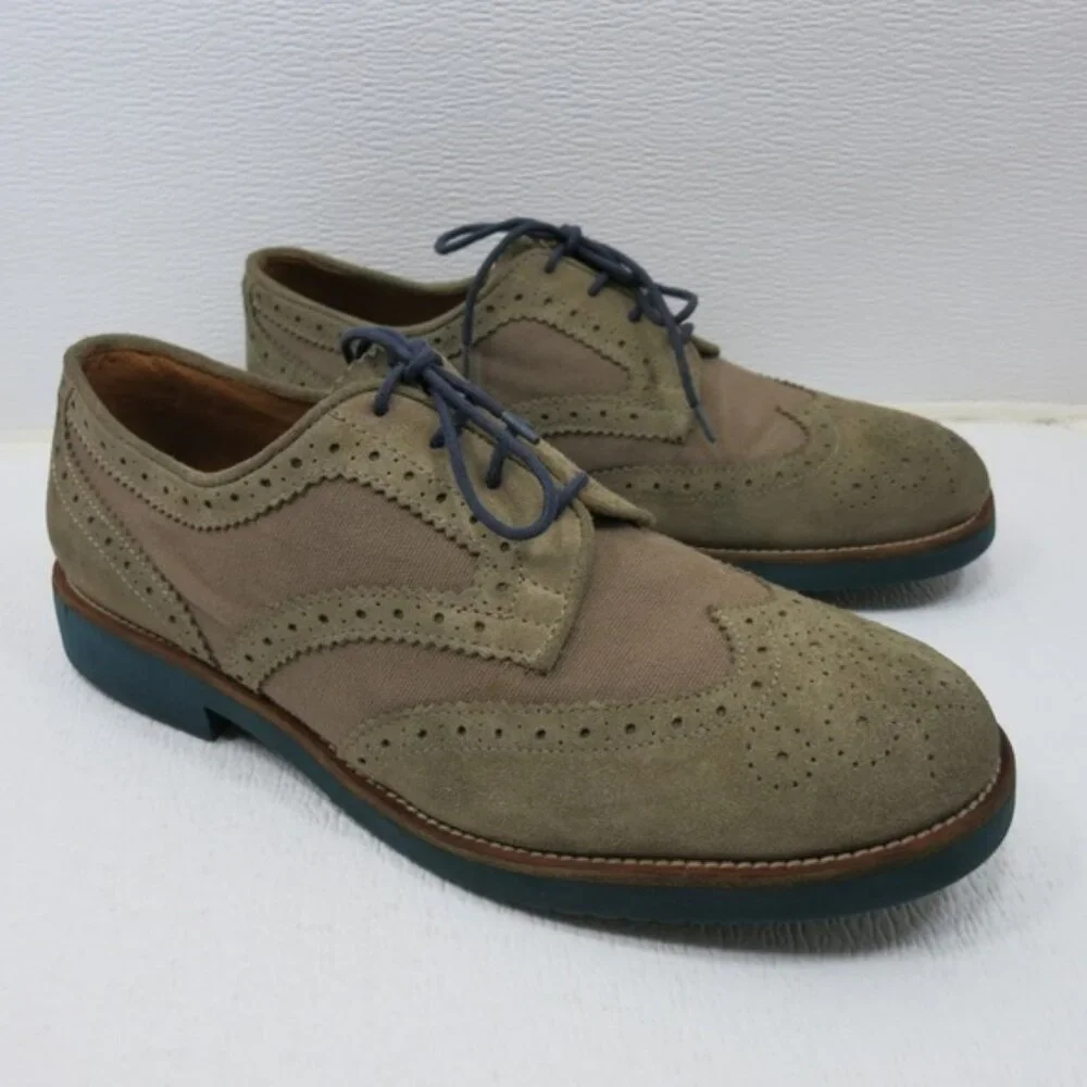 Massimo Dutti Suede Canvas Brogue Leather Wingtip Oxfords Footwear Sz 45 11.5